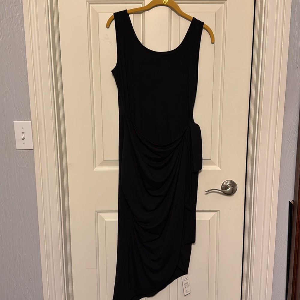 NWT Cupshe Knotted Wrap Midi Black Dress Sz Large - Picture 5 of 5